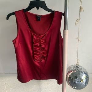 ANN TAYLOR PETITE SILK RED TANK TOP WITH RUFFLE